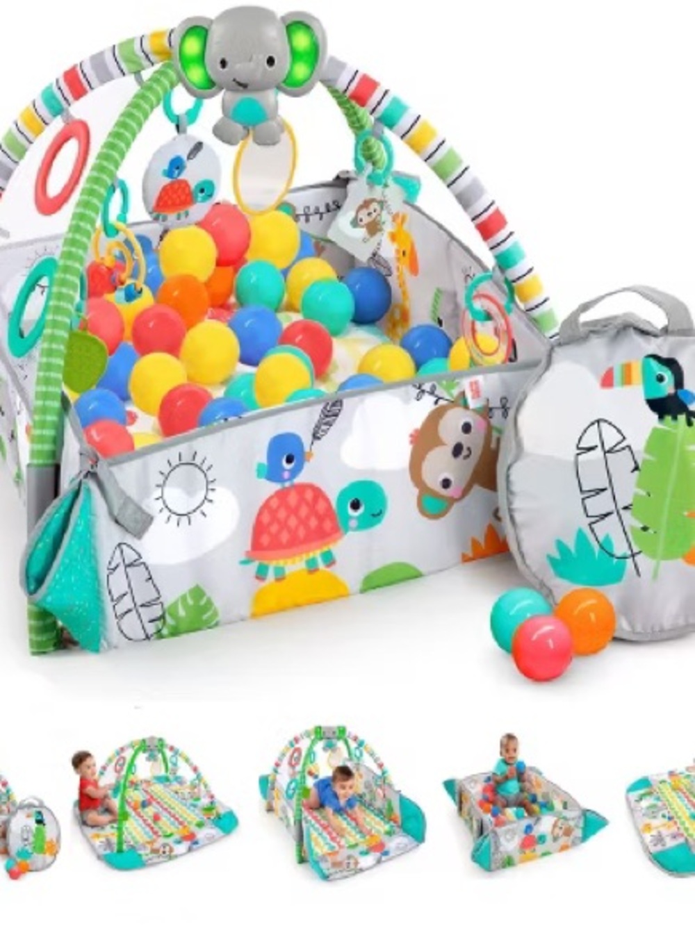 Bright starts Gray Jungle-Themed Baby Ball Pit Playpen with Colorful Balls